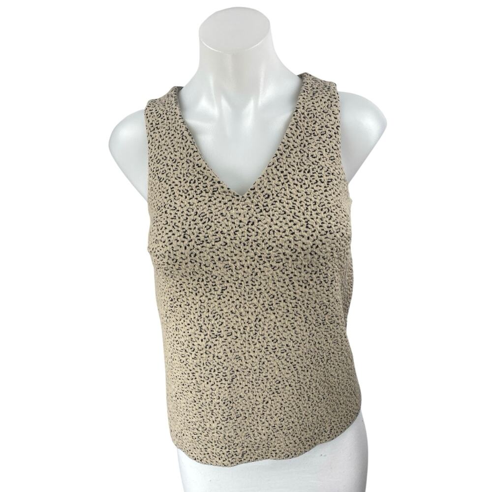 Banana Republic Tan Black Animal Print Sleeveless V-neck Knit Blouse Tank Top XS